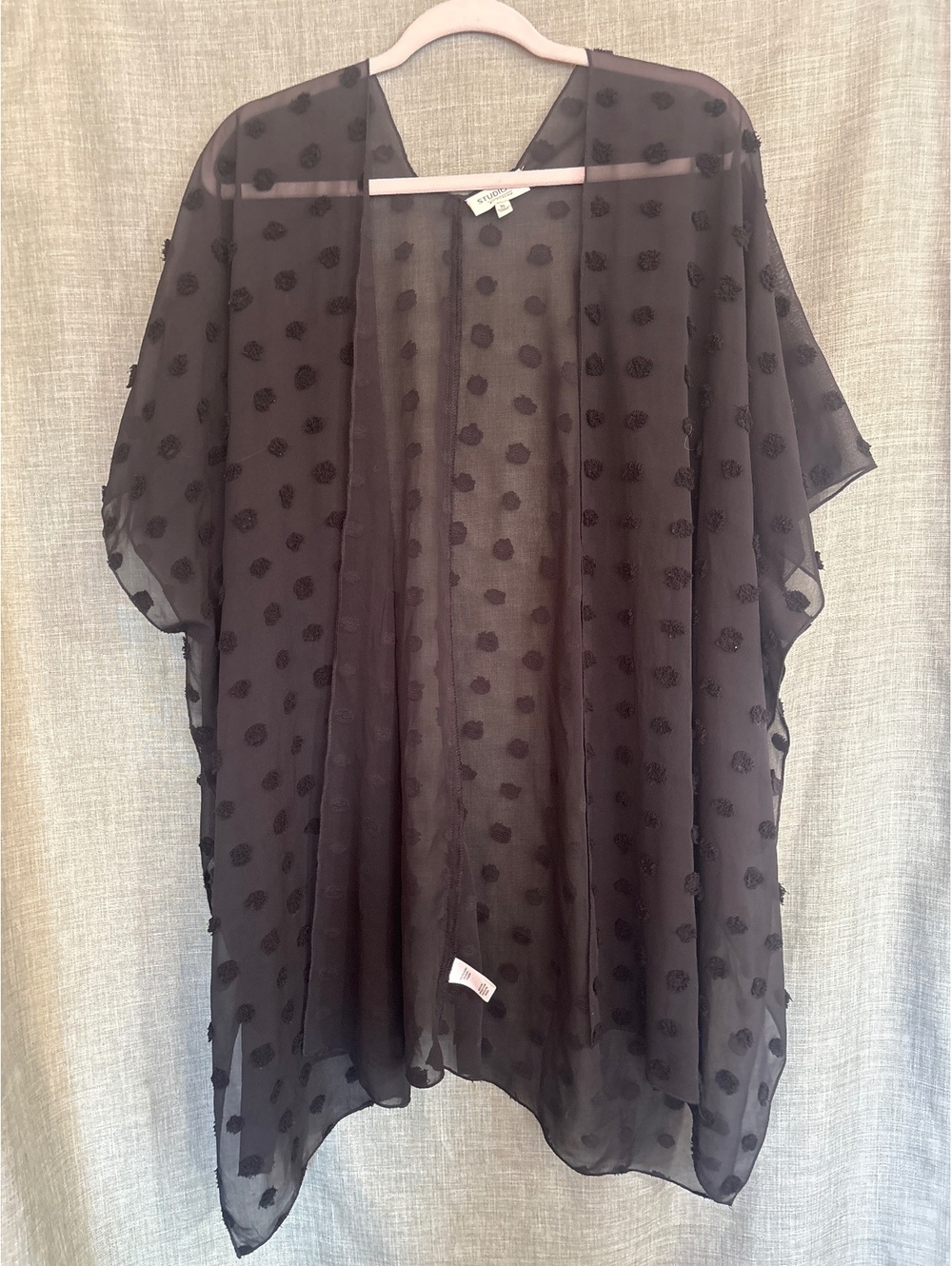 Studio B by Bobeau Black Sheer Polka Dot Kimono XL